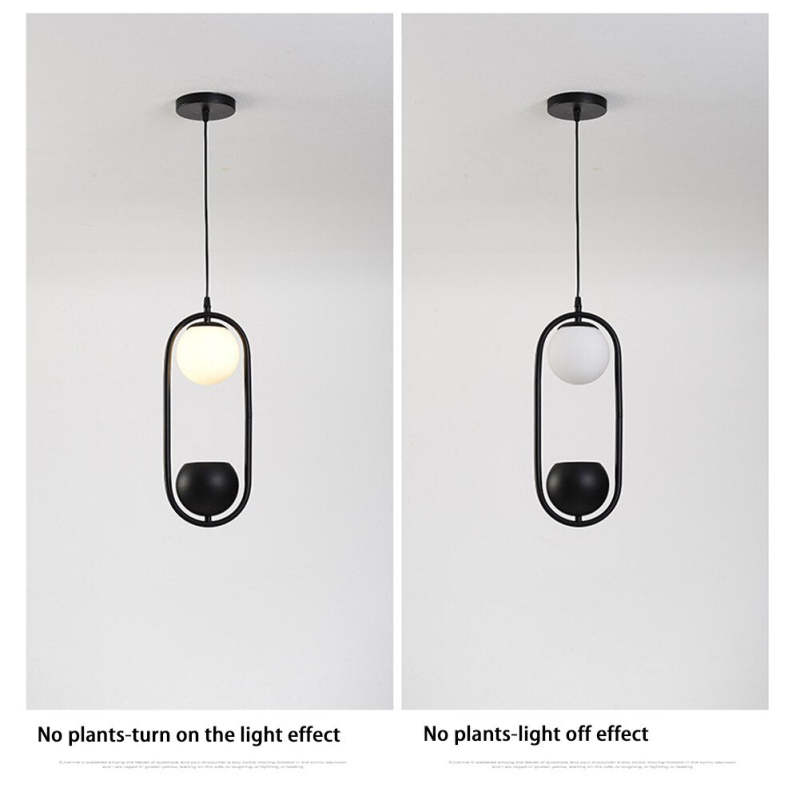 Ritta Modern LED Lampada a Sospensione Metallo Nero/Verde Vaso Palla Pianta Naturale