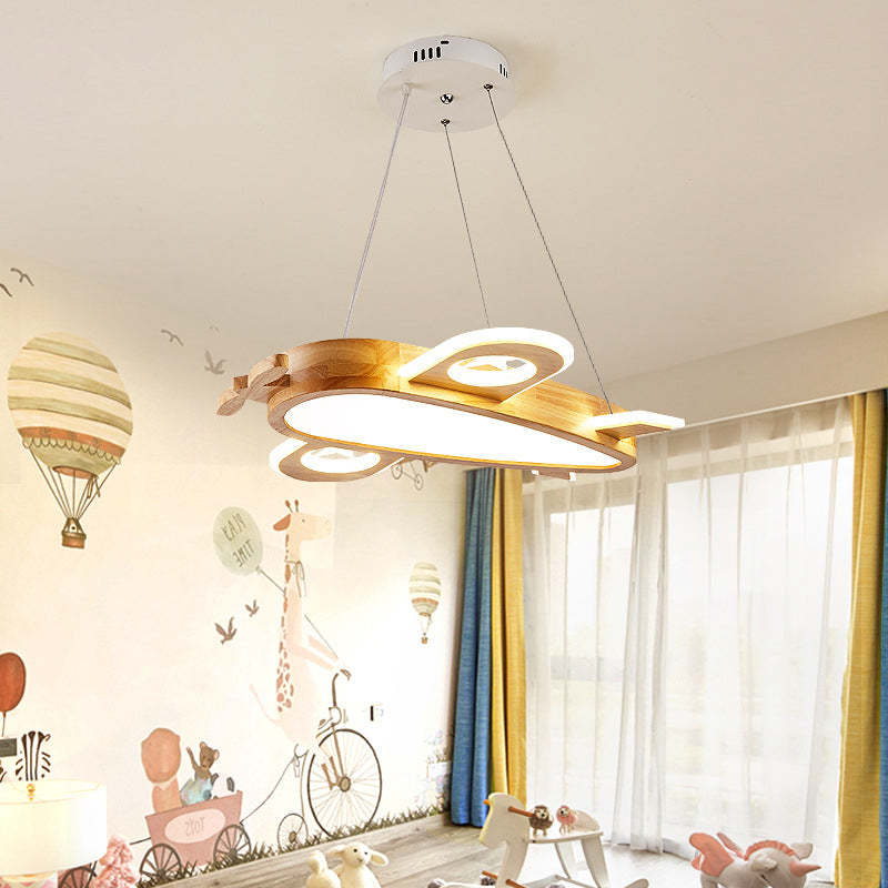 Minori Moderno Naturale Creativo DIY Bambini Aereo Forma Acrilico Lampade a Sospensione Legno