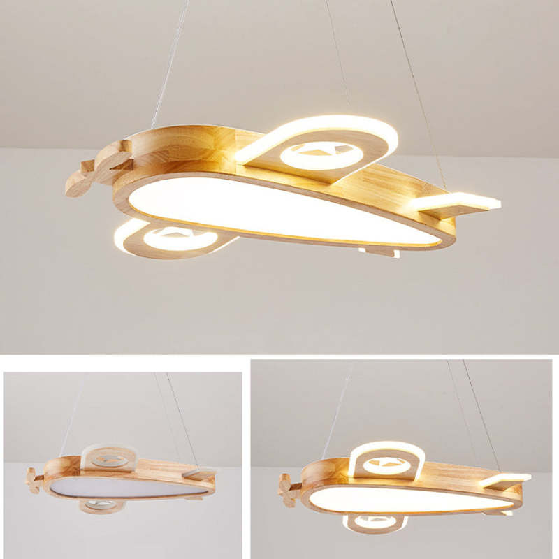 Minori Moderno Naturale Creativo DIY Bambini Aereo Forma Acrilico Lampade a Sospensione Legno