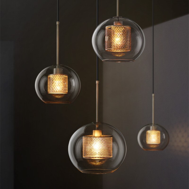 Arisha Lampade a Sospensione Metallo/Vetro Oro Globo/Cilindro Contemporaneo
