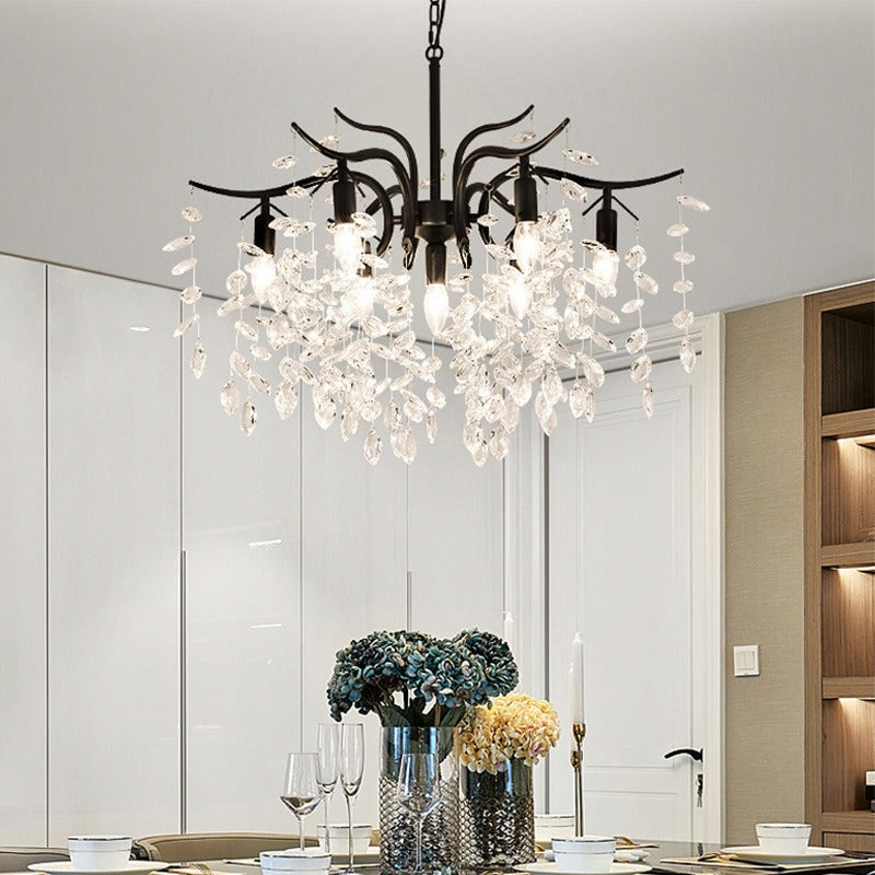 Marilyn Elegante LED Fiore Lampada a Sospensione Cristallo/Metallo Nero/Oro Moderno Lusso Soggiorno