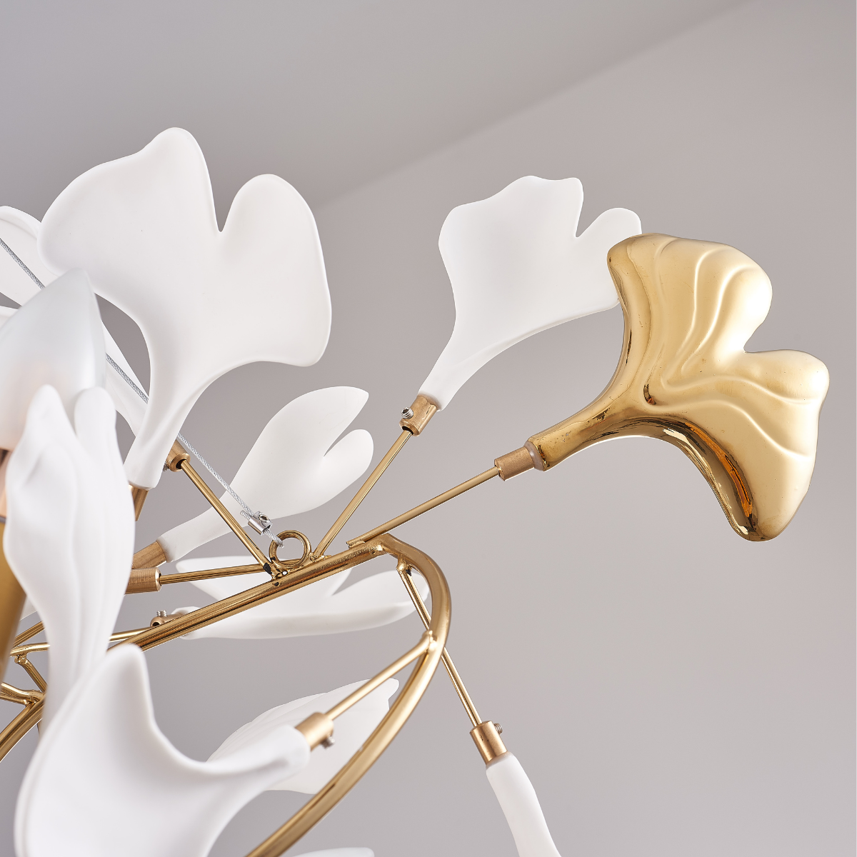 Olivia Lampada a Sospensione Ceramica Grande Foyer Foglia Gingko Soggiorno Lusso
