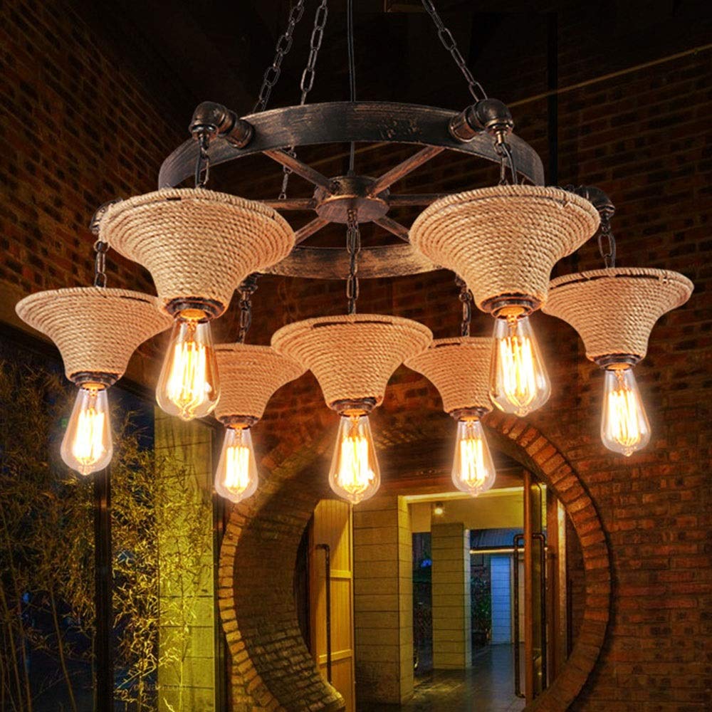 Epoch Industriale Metallo/Corda LED Lux Lampadario Ruggine Soggiorno/Sala da Pranzo