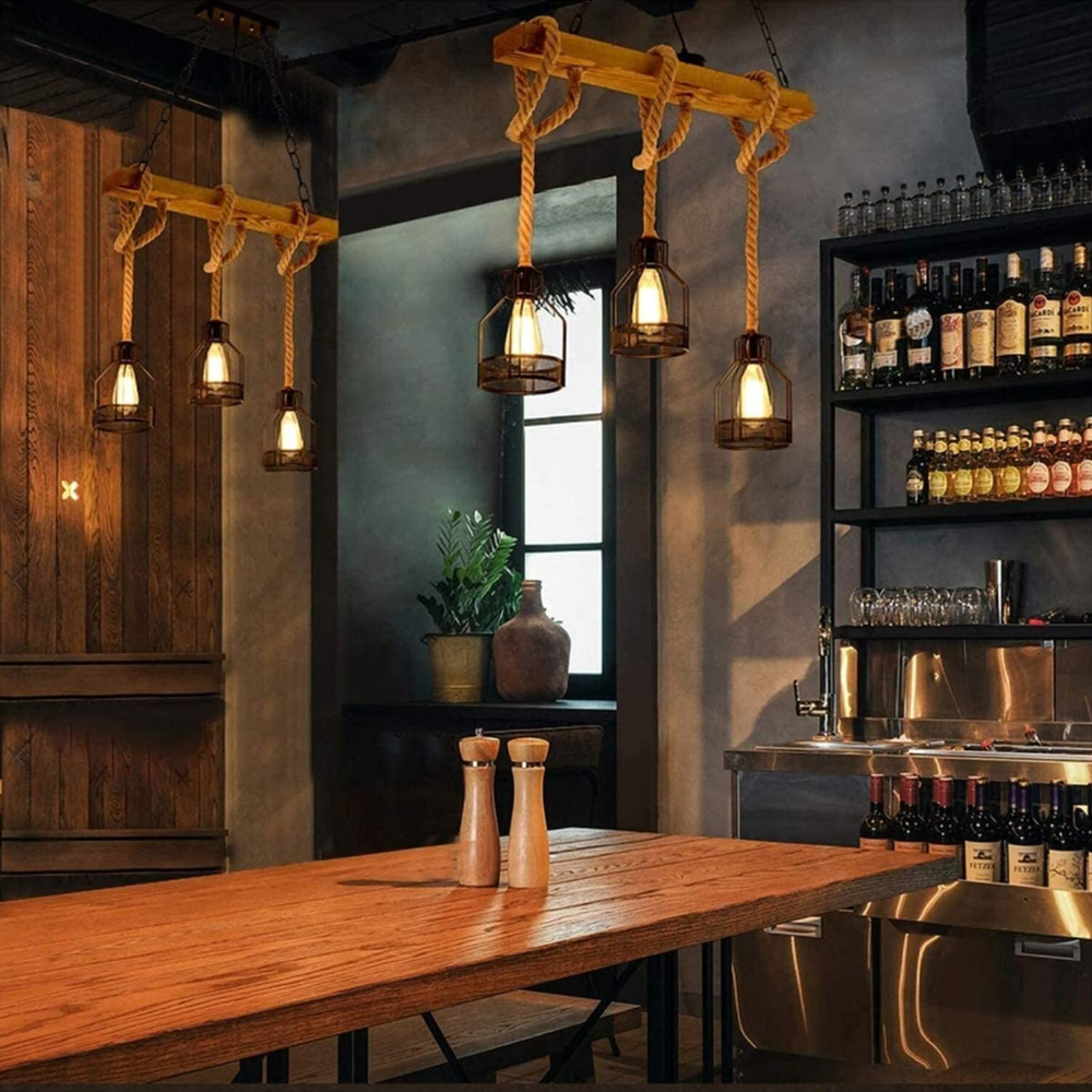 Epoch Vintage Metallo/Corda LED Sospensione Nero Soggiorno/Bar/Ristorante