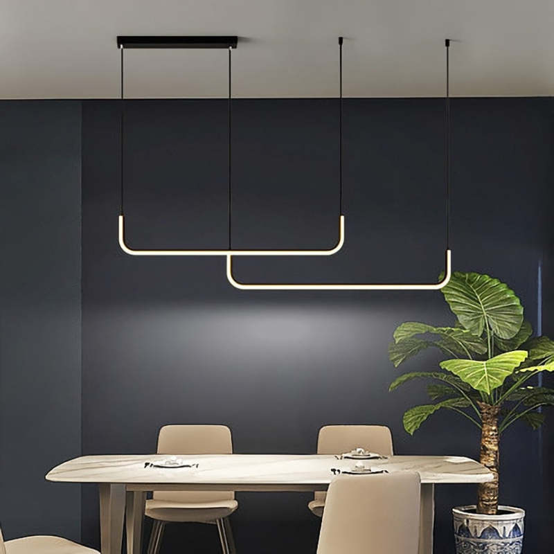 Edge Moderne LED Lampade a Sospensione Nero/Oro Lineare Doppia Cornice Soggiorno/Camera da Letto