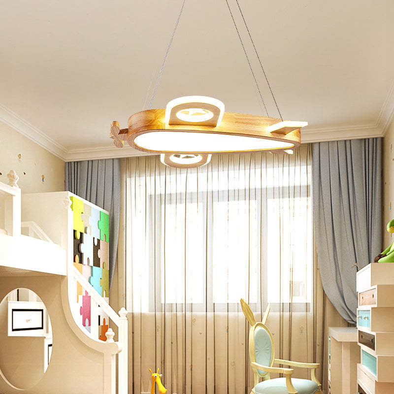 Minori Moderno Naturale Creativo DIY Bambini Aereo Forma Acrilico Lampade a Sospensione Legno