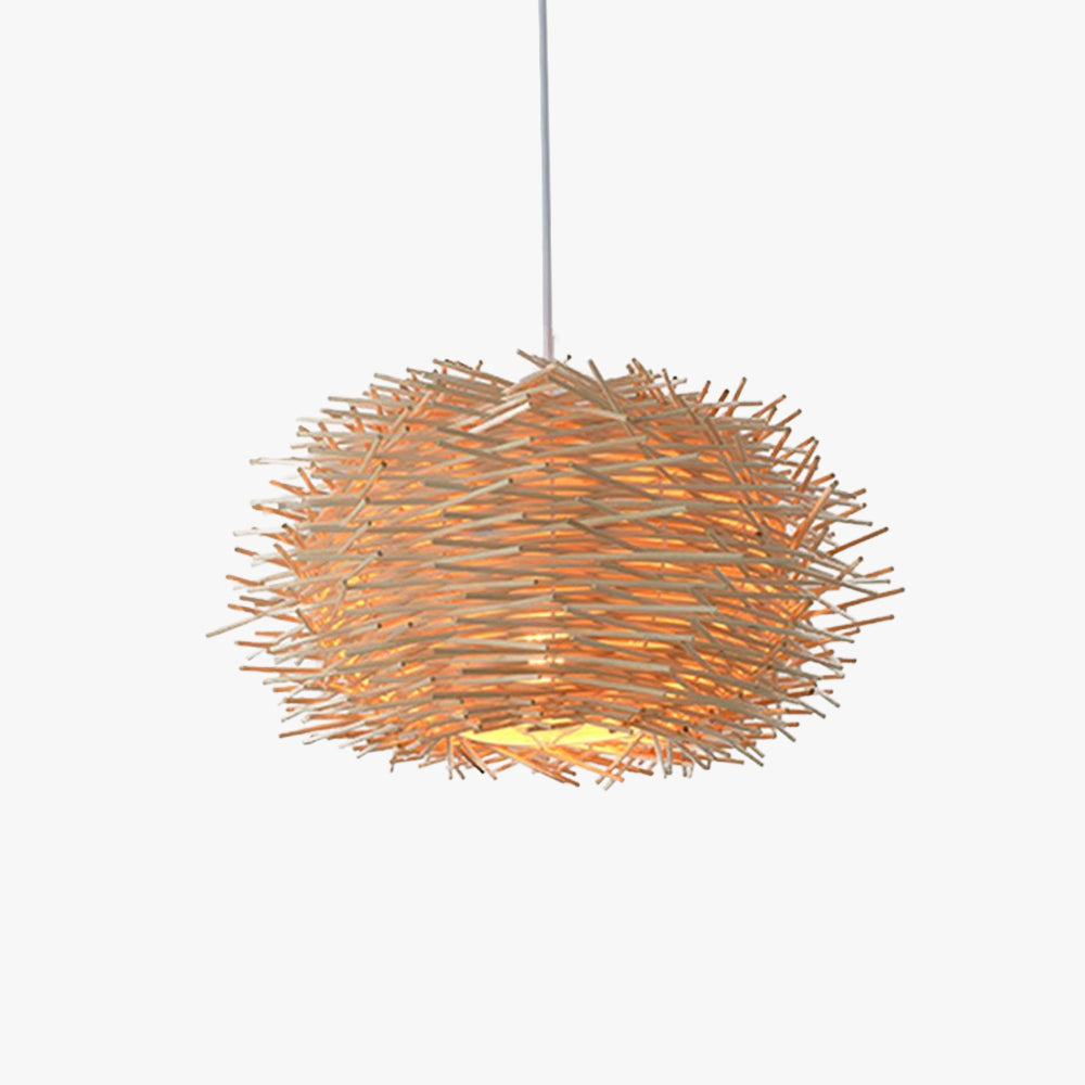 Muto Nido Uccelli Legno Rattan Lampade a Sospensione Marrone Legno