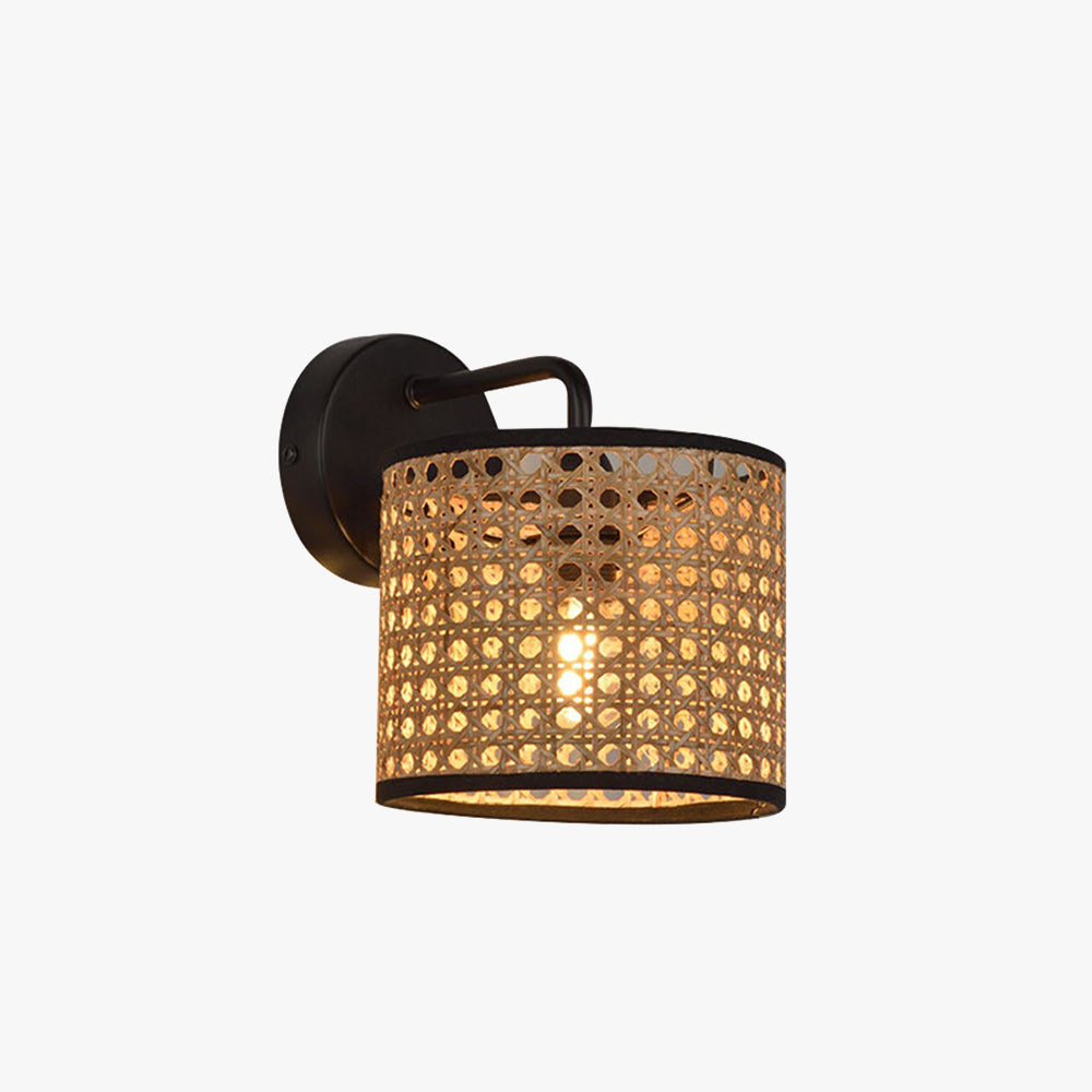 Ritta Minimalismo LED Piccolo Applique Cilindrica Rattan Metallo Marrone Rustica Soggiorno/Camera da Letto
