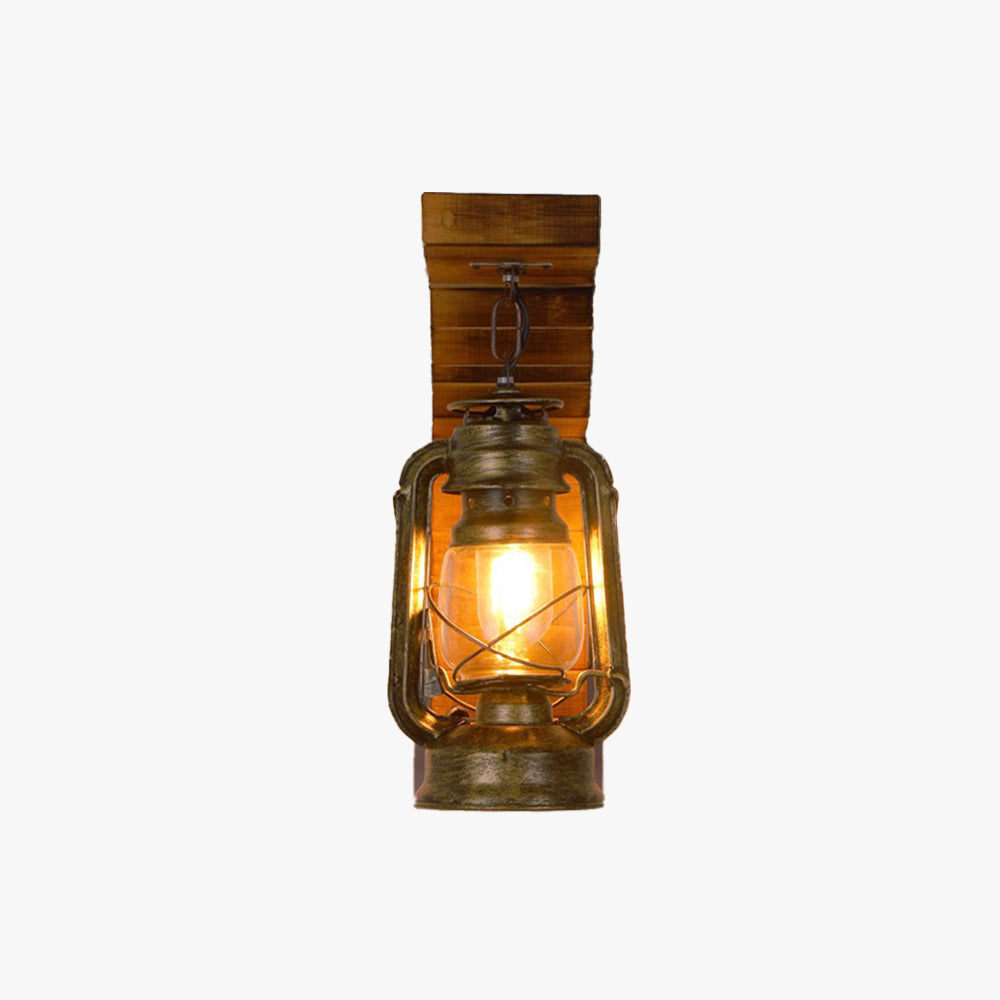 Epoch Vintage Industriale LED Applique Metallo Legno Lanterna Soggiorno/Camera da Letto
