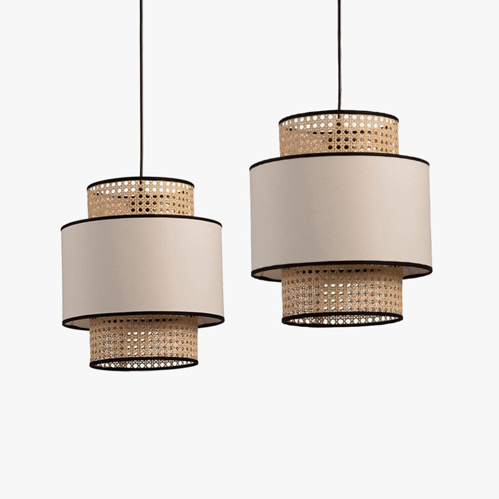 Ritta Naturale Beige LED Lampada a Sospensione Cilindrico Rattan Soggiorno/Camera da Letto/Sala da Pranzo