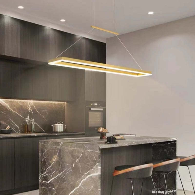 Edge Minimalismo LED Lampada a Sospensione Metallo Orizzontale Rettangolare Lussa Caffè/Oro