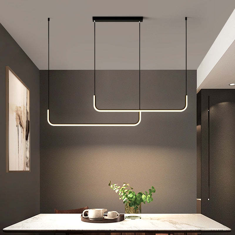 Edge Moderne LED Lampade a Sospensione Nero/Oro Lineare Doppia Cornice Soggiorno/Camera da Letto