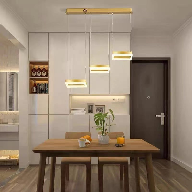 Arisha Moderne LED Lampade a Sospensione Metallo Oro 3 Luci Quadrato