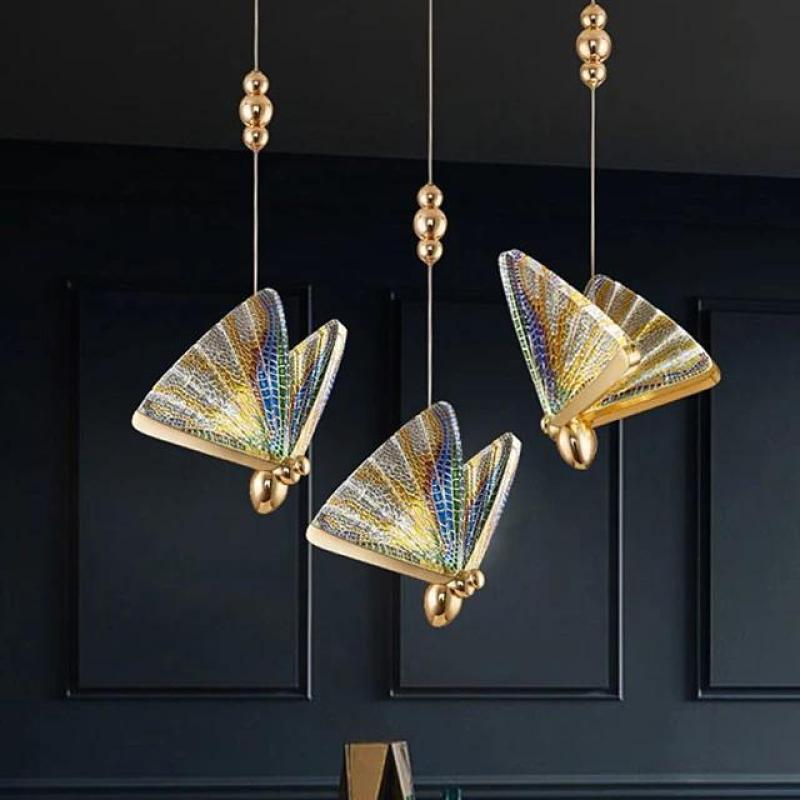Arisha Lampada a Sospensione Art Deco Cristallo/Metallo Farfalla Camera da Letto Vintage