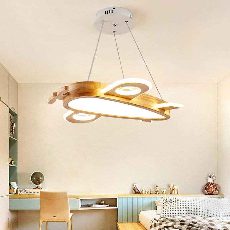 Minori Moderno Naturale Creativo DIY Bambini Aereo Forma Acrilico Lampade a Sospensione Legno