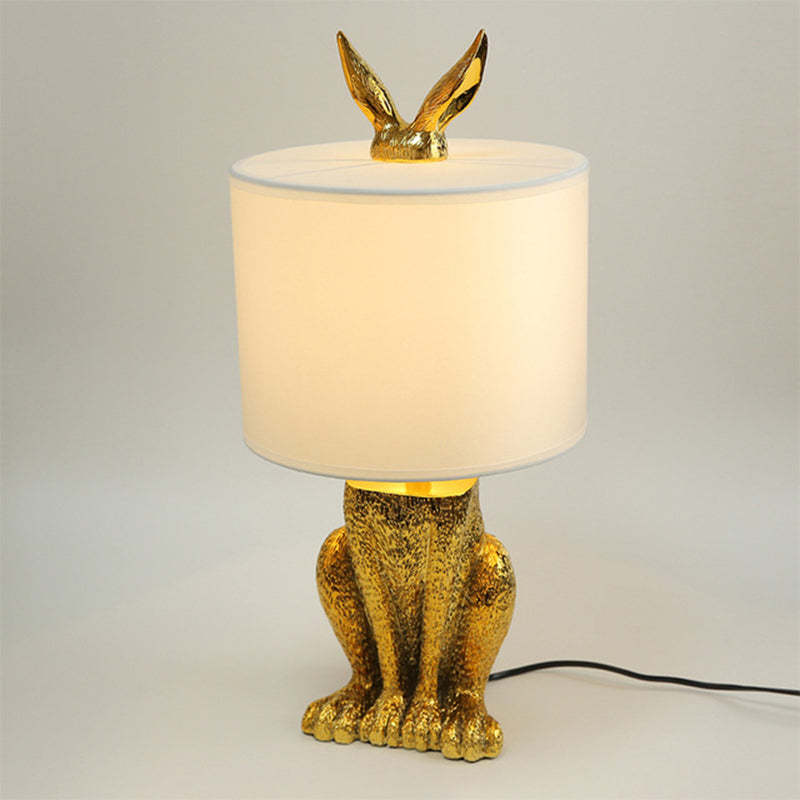 Alice Design LED Lampada da Tavolo Cilindro Coniglio Resina Nero/Bianco/Oro Camera da Letto/Soggiorno/Studio