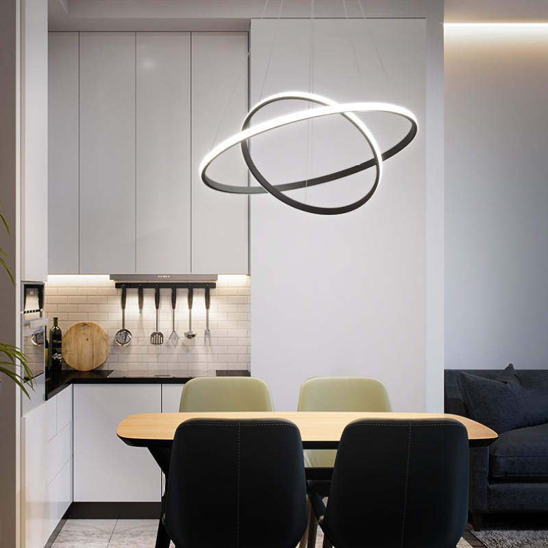 Arisha Design LED Lampada a Sospensione Metallo/Silicone Anello Moderna 2/3/4 Anelli