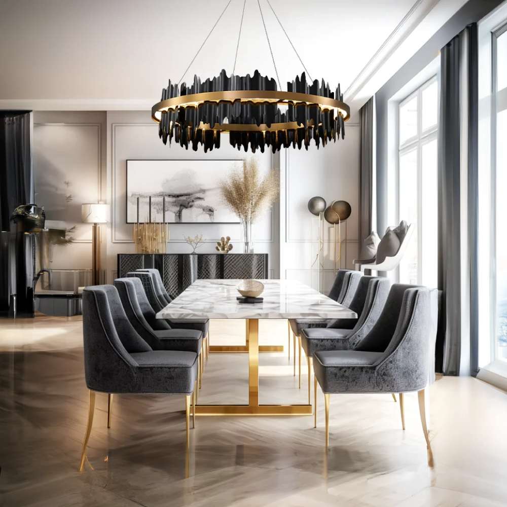 Kristy Design Moderno LED Metallo Vetro Lampadari Nero Oro