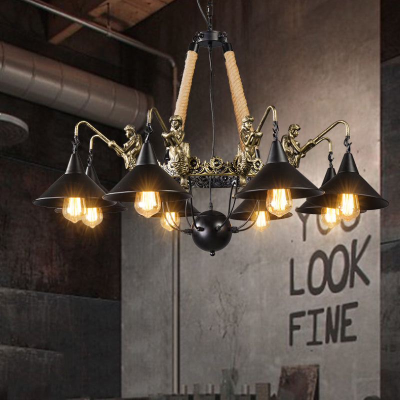 Epoch Vintage Metallo/Corda LED Lux Lampadario Nero Soggiorno/Bar/Ristorante