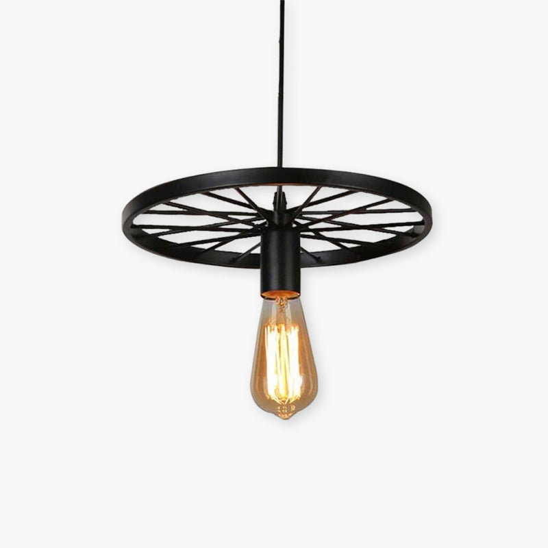 Alessio Industriale LED Carro Ruota Lampada a Sospensione Metallo Nero Soggiorno/Camera da Letto