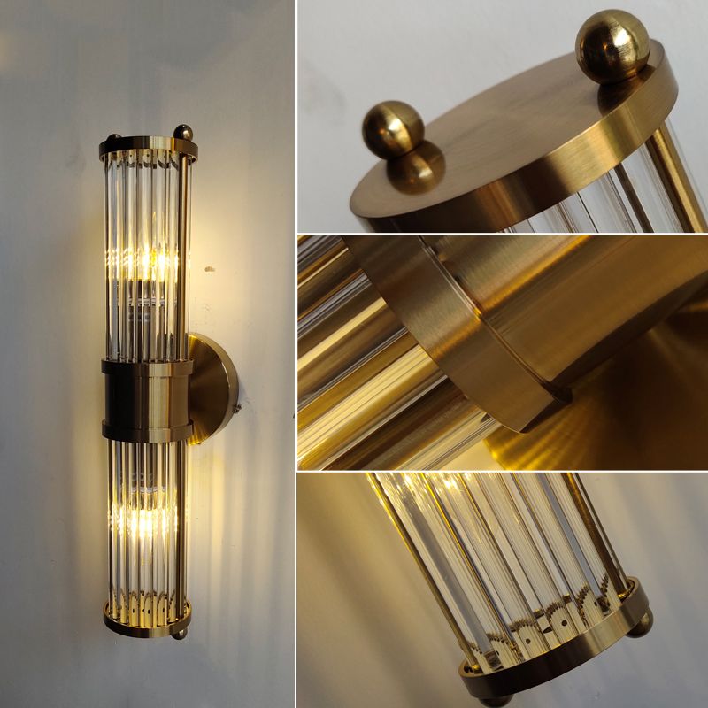 Arisha Classico LED Applique Americano Cilindrico Elegante Oro Vetro/Metallo Bagno