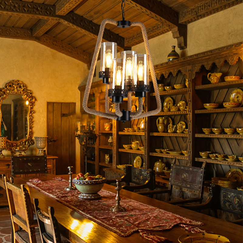Epoch Vintage Metallo/Corda LED Sospensione Nero Soggiorno/Bar/Ristorante