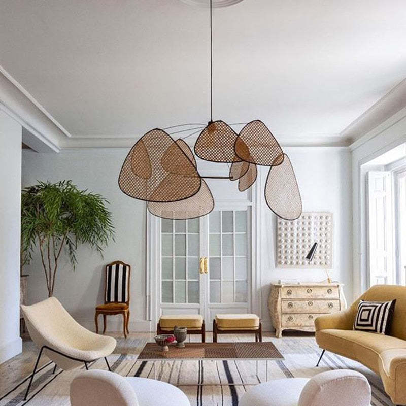 Ritta LED Lampada a Sospensione Rattan Griglia a Rame/Metallo