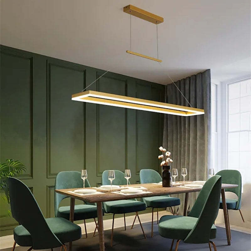 Edge Minimalismo LED Lampada a Sospensione Metallo Orizzontale Rettangolare Lussa Caffè/Oro