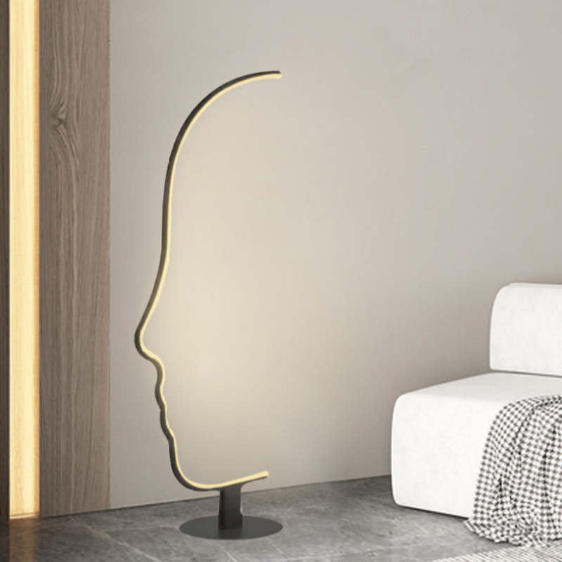 Arisha Moderna LED Lampada da Terra Metallo/Silicio Nero Arco Profilo Umano