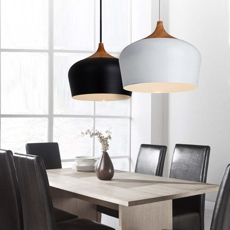 Arisha Minimalista Moderni LED Lampada a Sospensione Metallo Legno Nero/Bianco Sala da Pranzo/Soggiorno/Camera da Letto