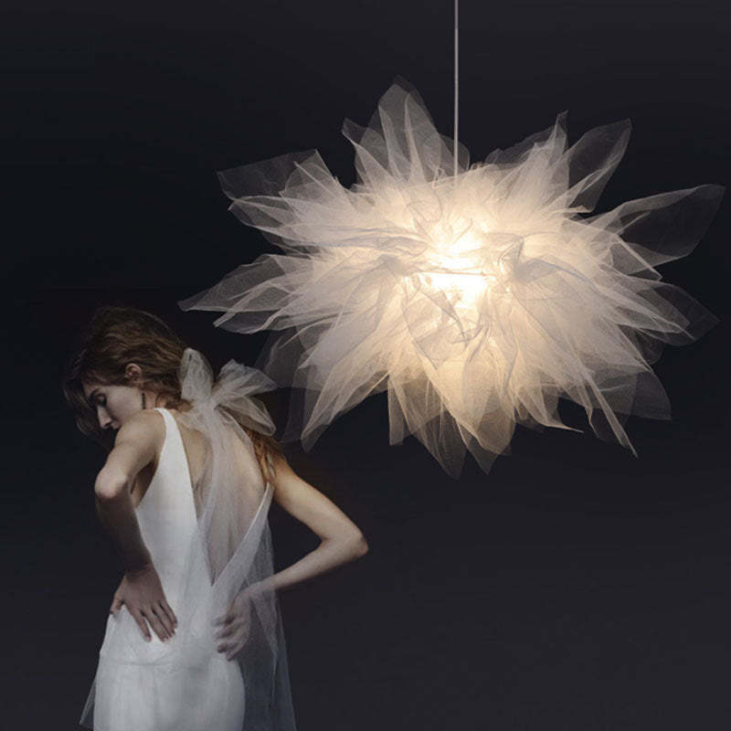 Bella Moderna LED Lampada a Sospensione Tessuto Bianco Fiore Camera da Letto
