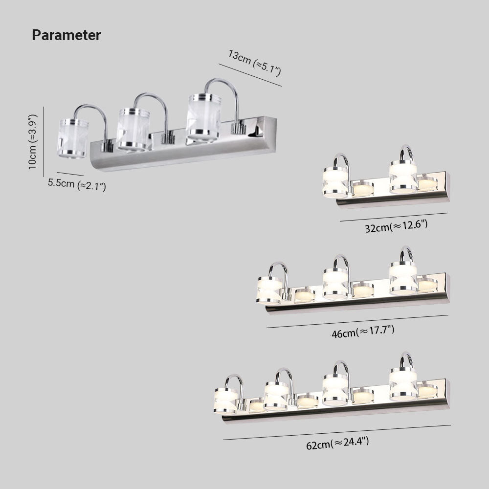 Arisha Moderni Design LED Applique Cilindrico Impermeabile Piccolo Argento Metallo Bagno