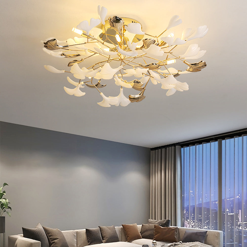 Olivia Bellissimo Design LED Plafoniera Art Ginkgo Biloba Ceramica Metallo Oro Soggiorno/Camera da Letto