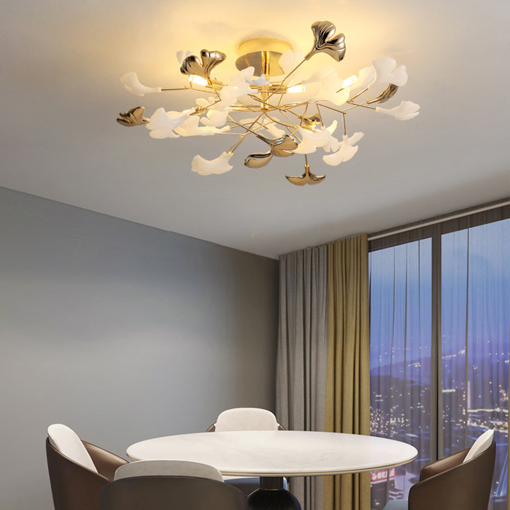 Olivia Bellissimo Design LED Plafoniera Art Ginkgo Biloba Ceramica Metallo Oro Soggiorno/Camera da Letto
