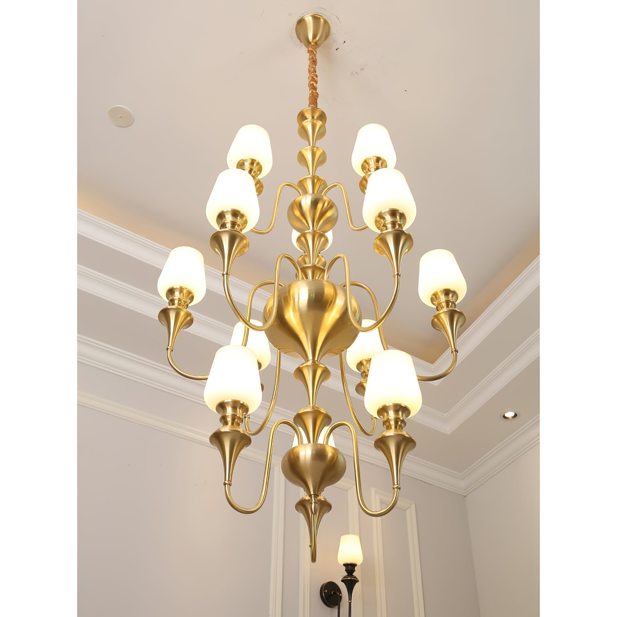 Abrahamson Traditional Shaded Tiered Brass Glass Chandelier - Lamp Copper