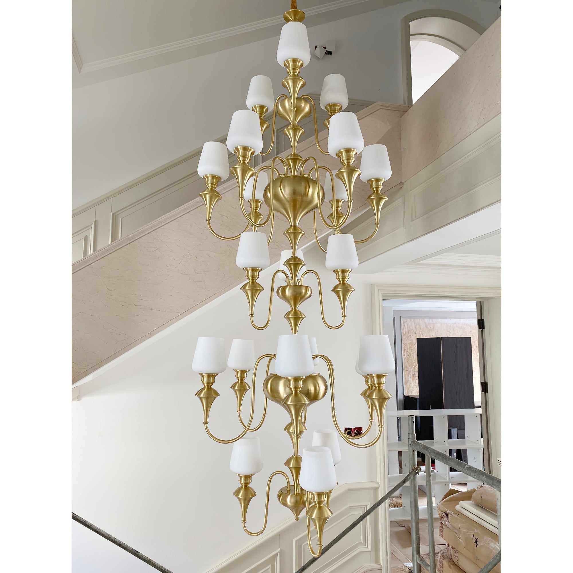 Abrahamson Traditional Shaded Tiered Brass Glass Chandelier - Lamp Copper