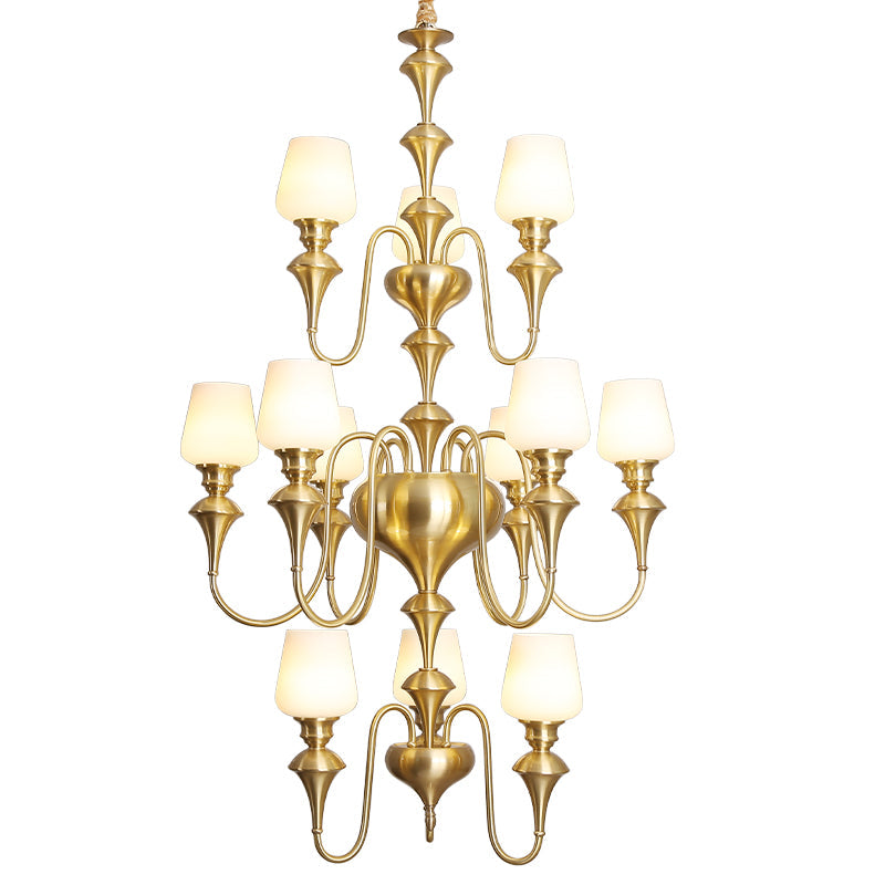 Abrahamson Traditional Shaded Tiered Brass Glass Chandelier - Lamp Copper