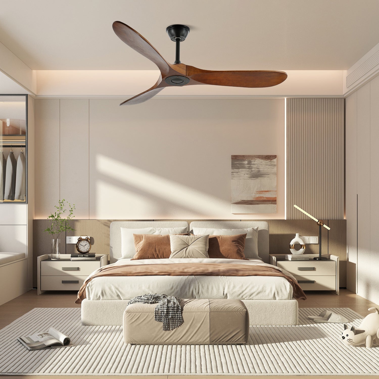 Ventilatore da soffitto Aviona in legno, vista dall'alto.