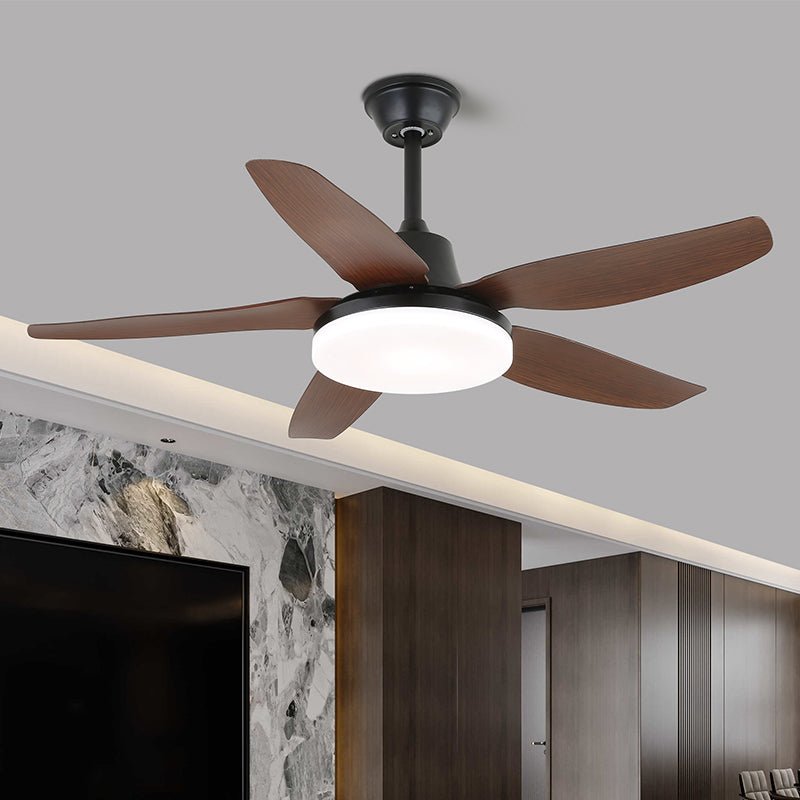 Dettaglio del diffusore in acrilico del ventilatore da soffitto Aurefan con luce