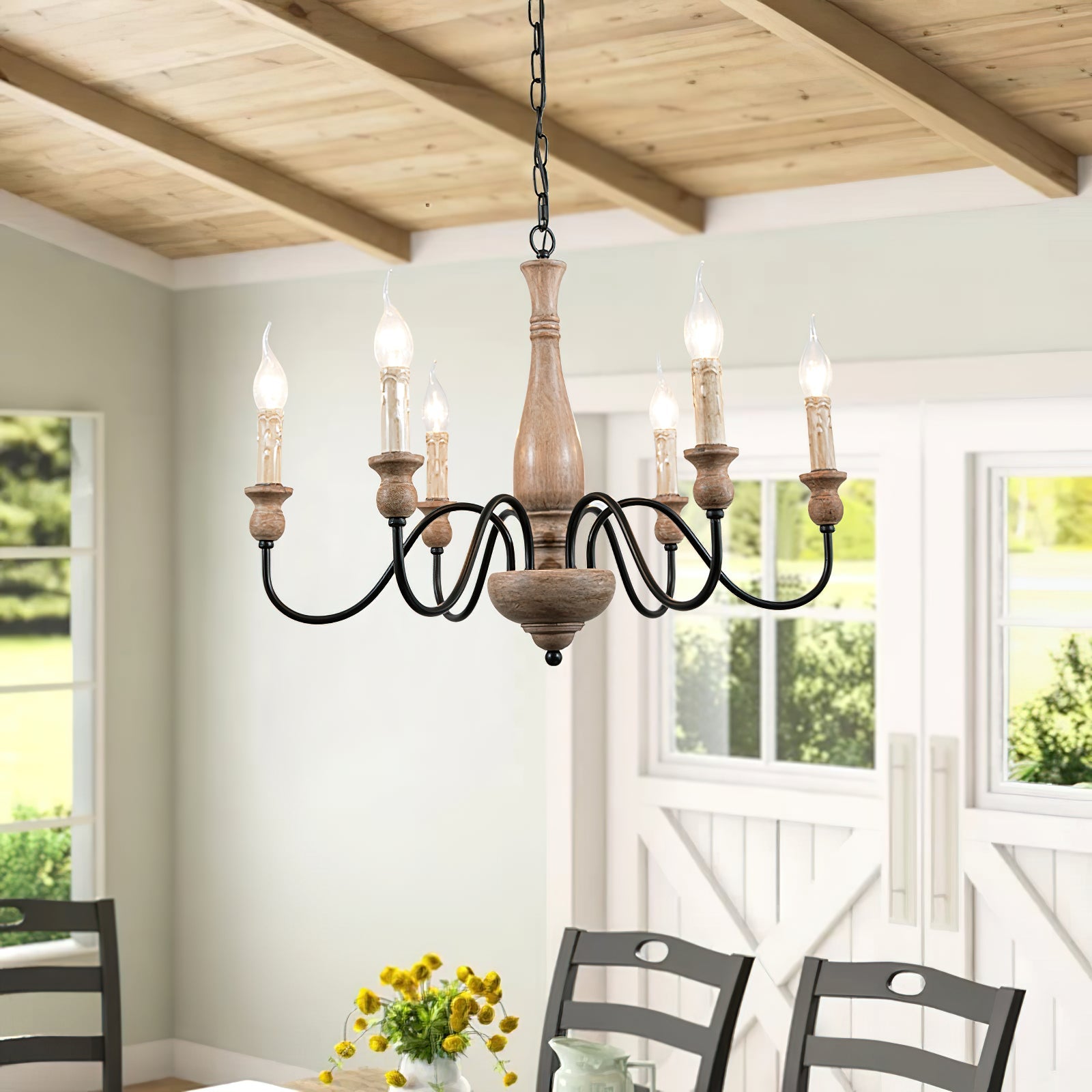 Afralia Modern Industrial Wooden Chandelier - Lamp Copper