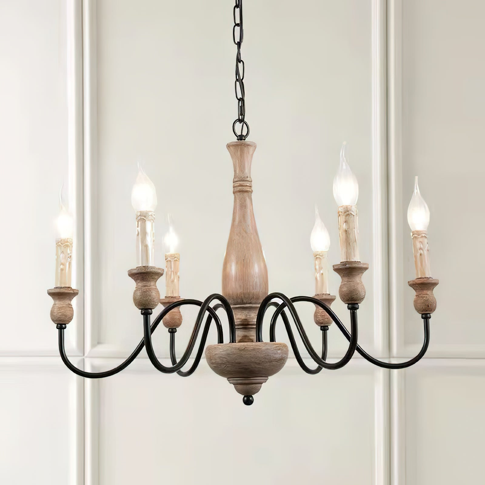Afralia Modern Industrial Wooden Chandelier - Lamp Copper