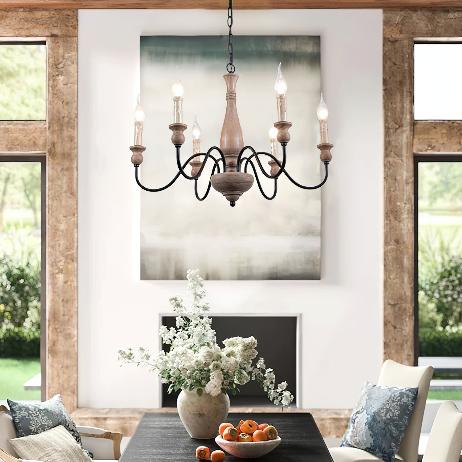 Afralia Modern Industrial Wooden Chandelier - Lamp Copper