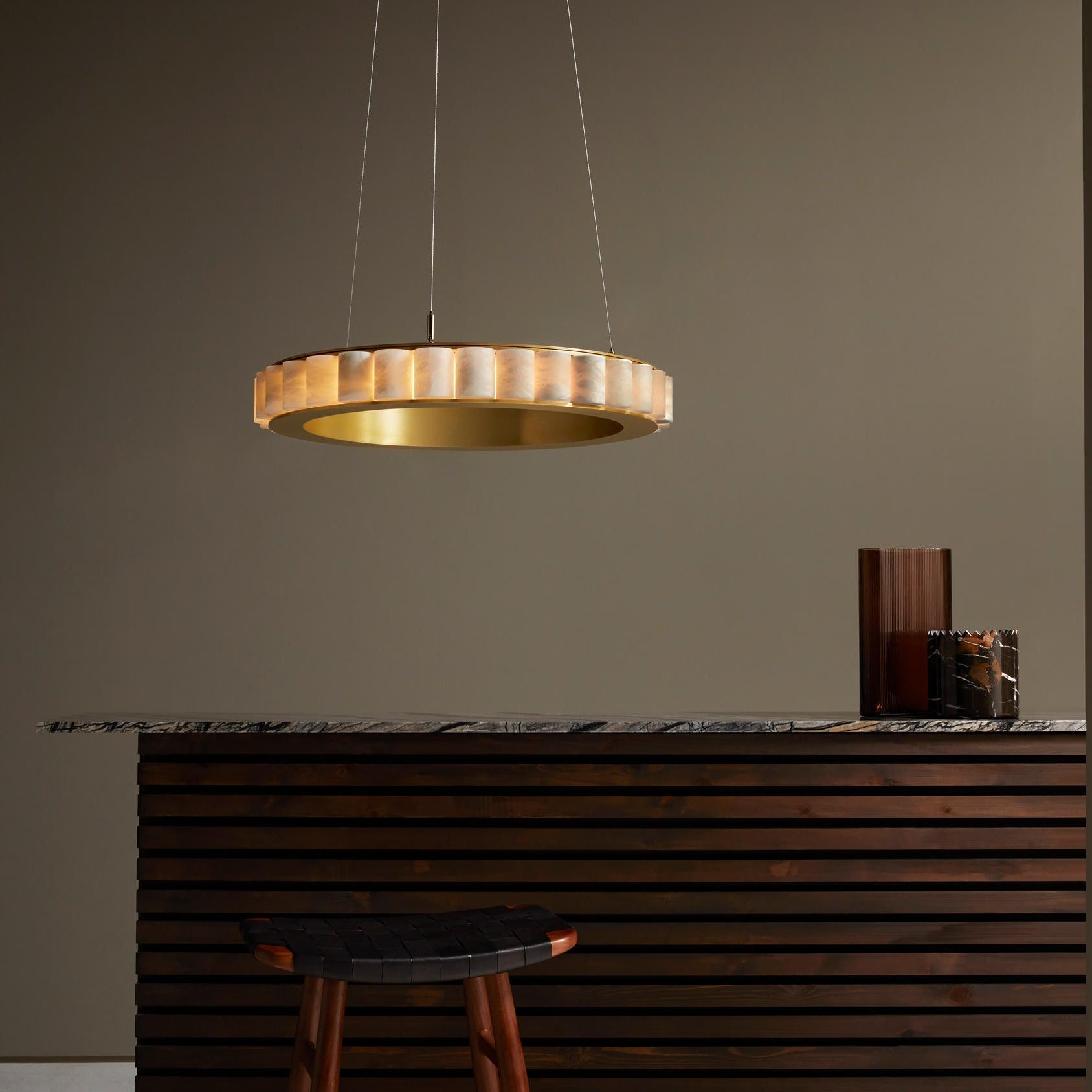 Orion Double Ring Alabaster Chandelier - Neutralighting