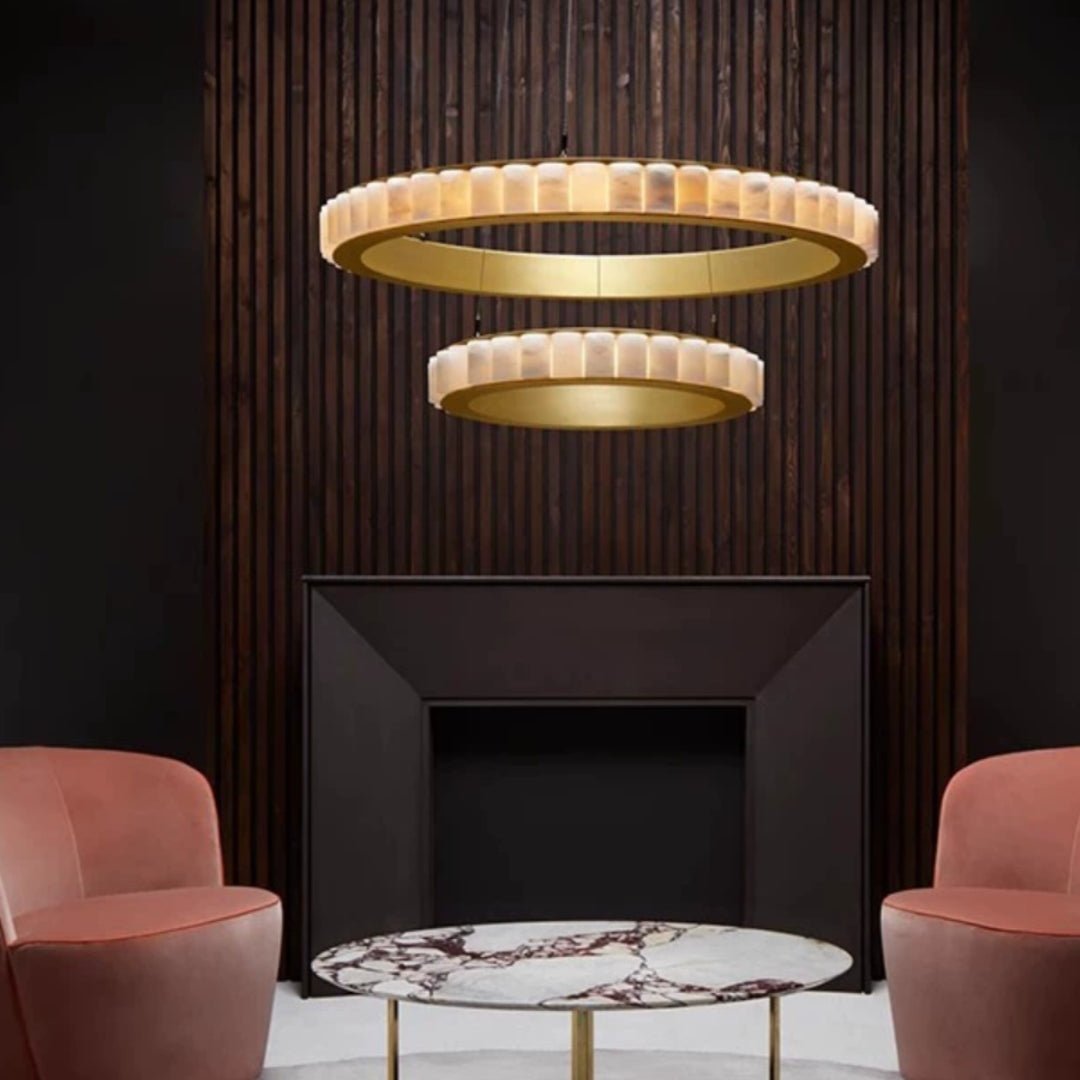 Orion Double Ring Alabaster Chandelier - Neutralighting