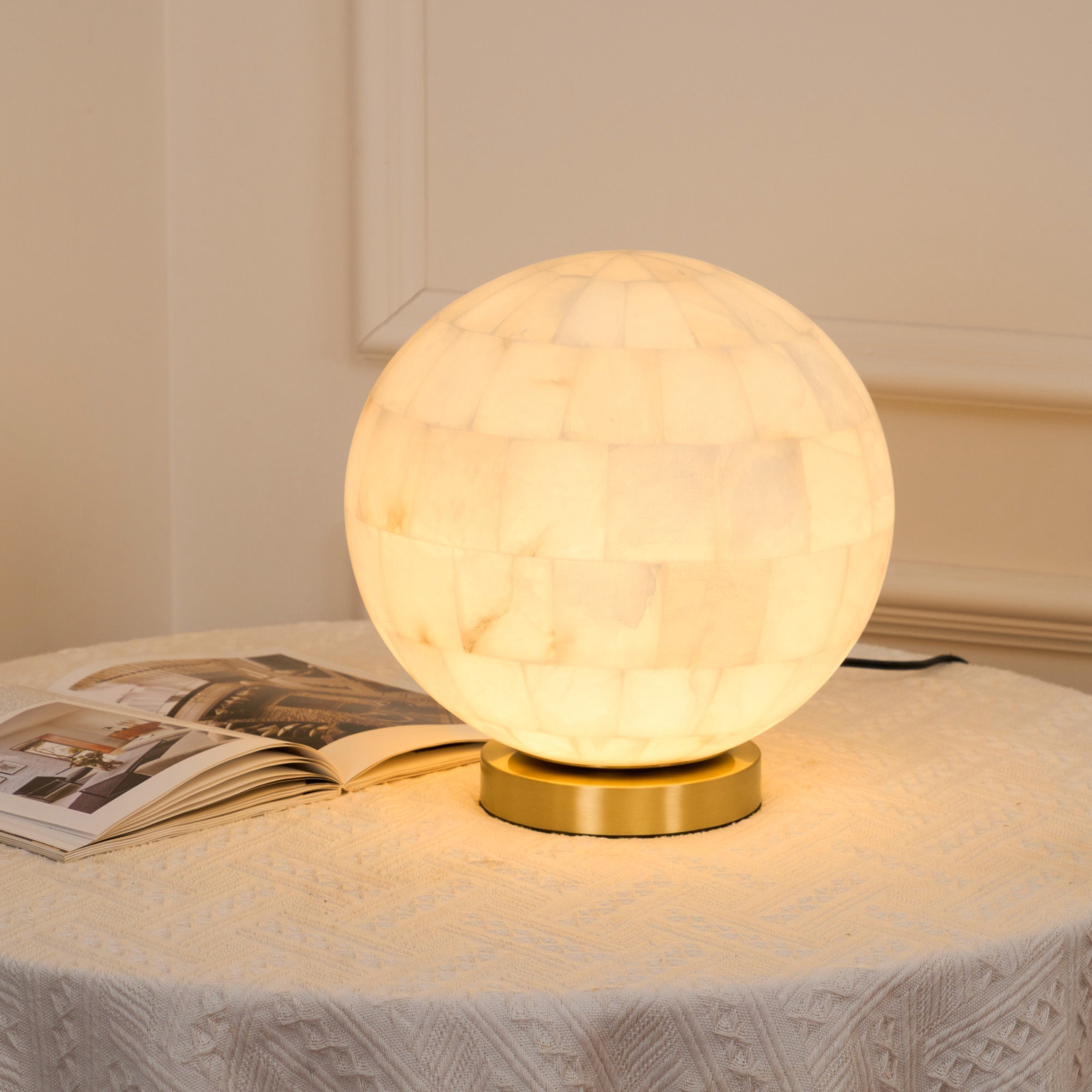 Alabaster Ball Table Lamp - Lamp Copper