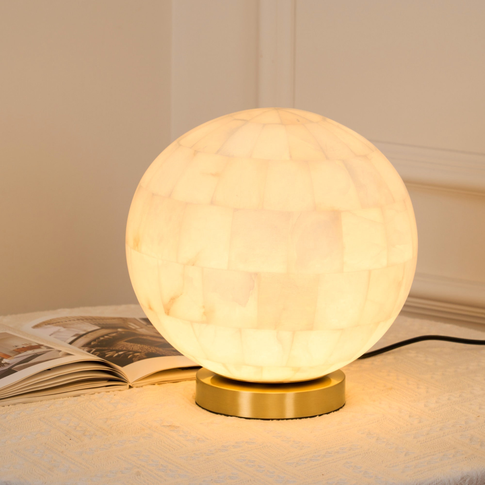 Alabaster Ball Table Lamp - Lamp Copper