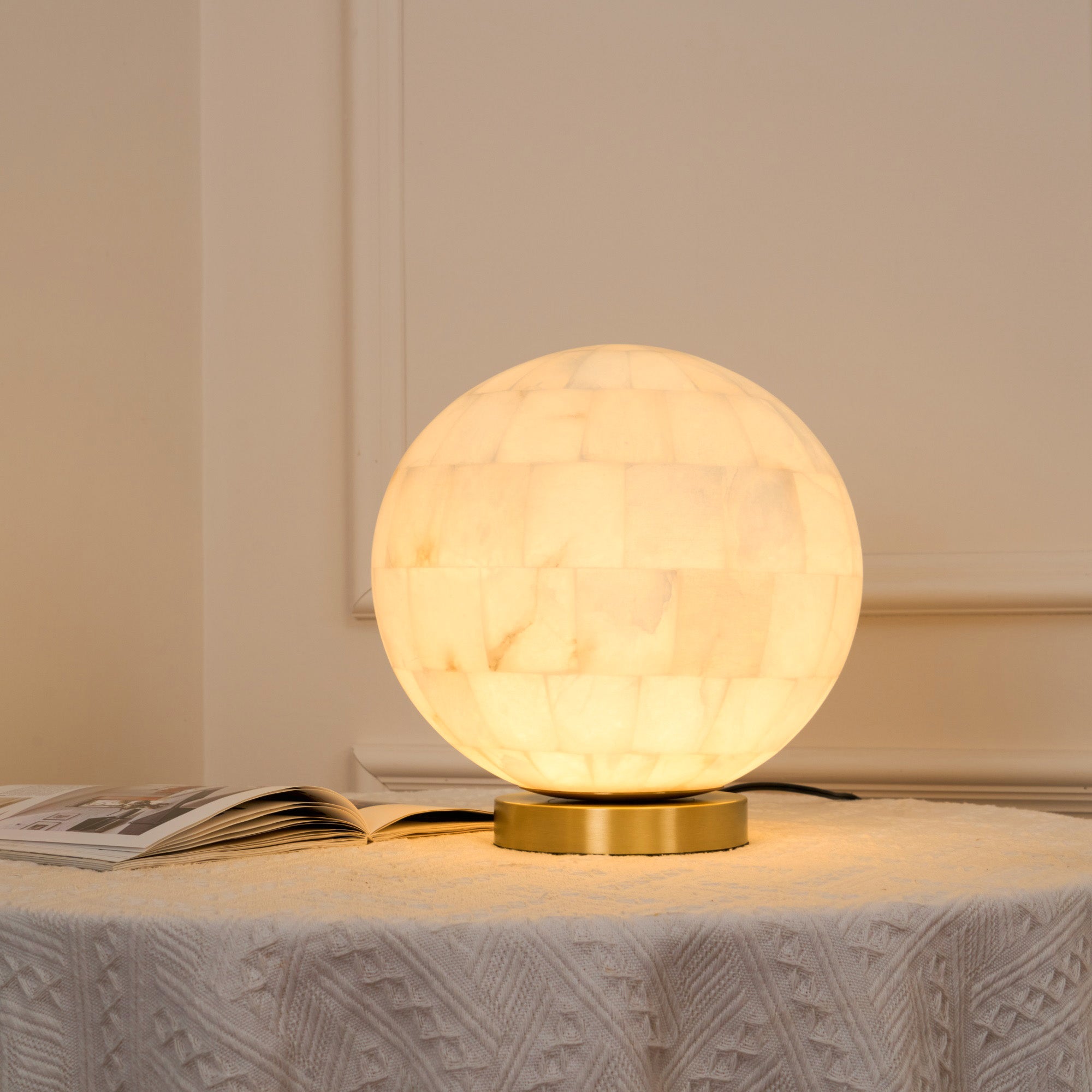 Alabaster Ball Table Lamp - Lamp Copper