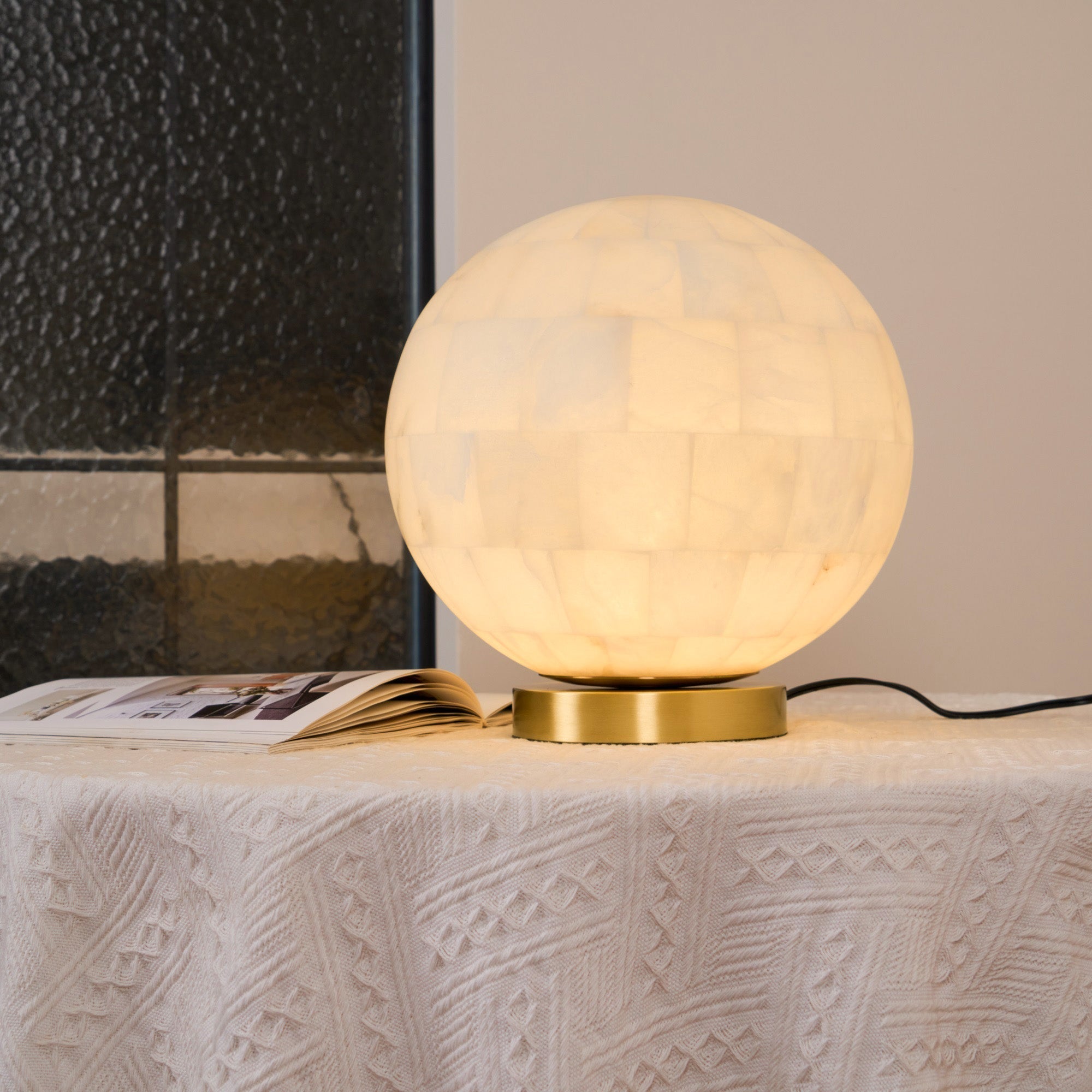 Alabaster Ball Table Lamp - Lamp Copper