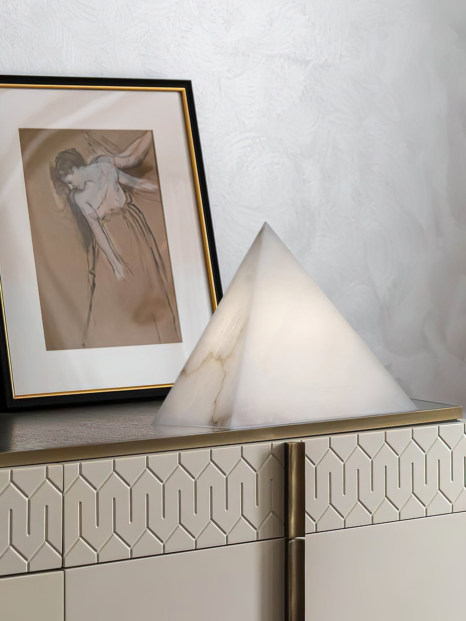 Alabaster Pyramid Table Lamp - Lamp Copper