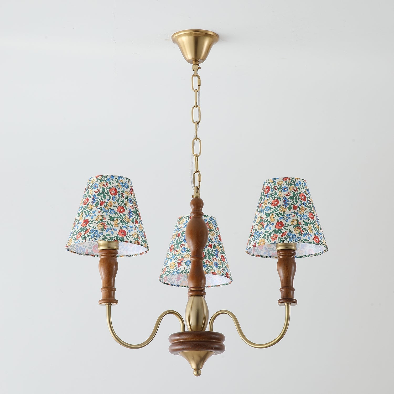 Florinda Floral Fabric Shade Chandelier with Wooden Arms - Letslighting